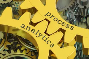 process analytics concept on the gearwheels 3D rendering