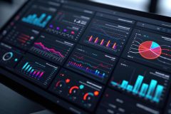 Laptop screen display financial statistic graph or stock market chart aig